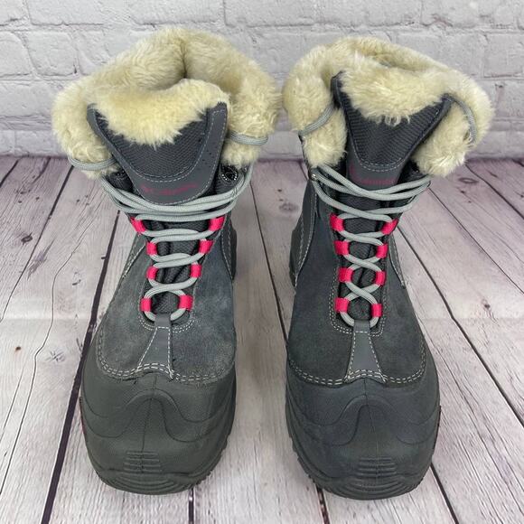 Columbia Omni-Heat Gray Pink Winter Snow Boots Girl Size 6/W Size 8 (BY1291-022) - Picture 6 of 10
